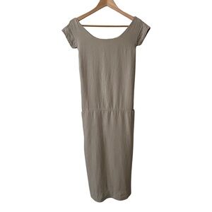 Prologue Linen Blend Lagenlook Midi Dress with Tie Waist and Pockets - L - Tan